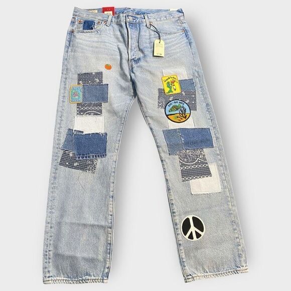 Levis Premium 501 150th Straight Leg Jeans Original Fit Patchwork Mens 36x30 - Picture 1 of 12